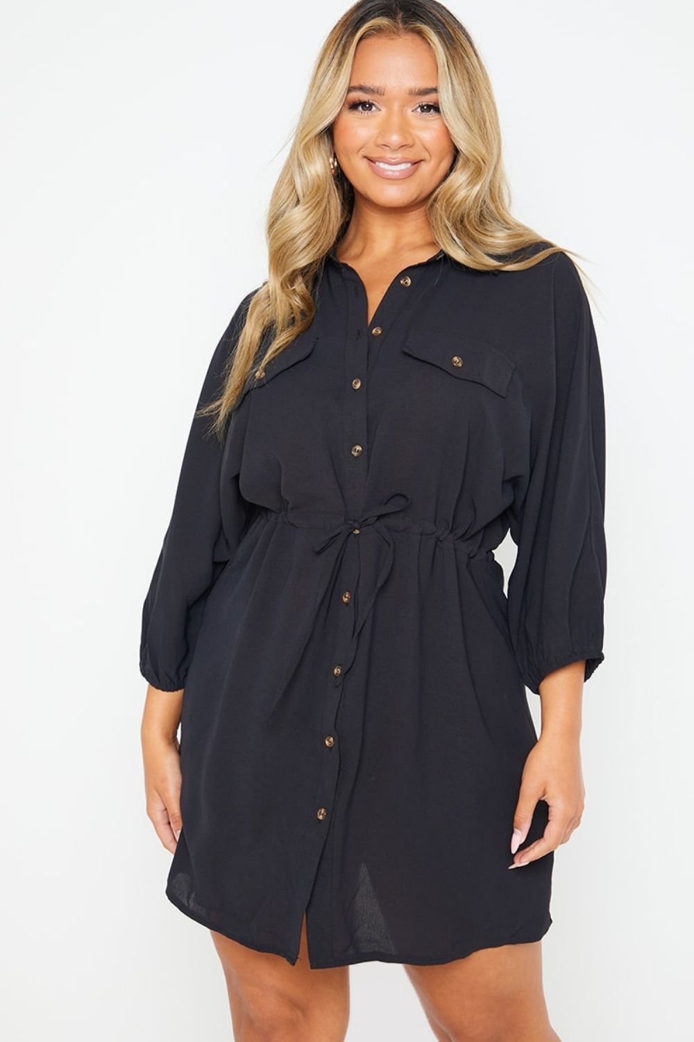 ASOS DESIGN collared long sleeve button through mini shirt dress in black |  ASOS