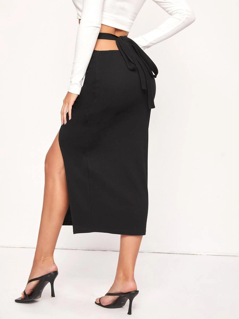 Crisscross Tie Back Split Thigh Skirt – Styched Fashion
