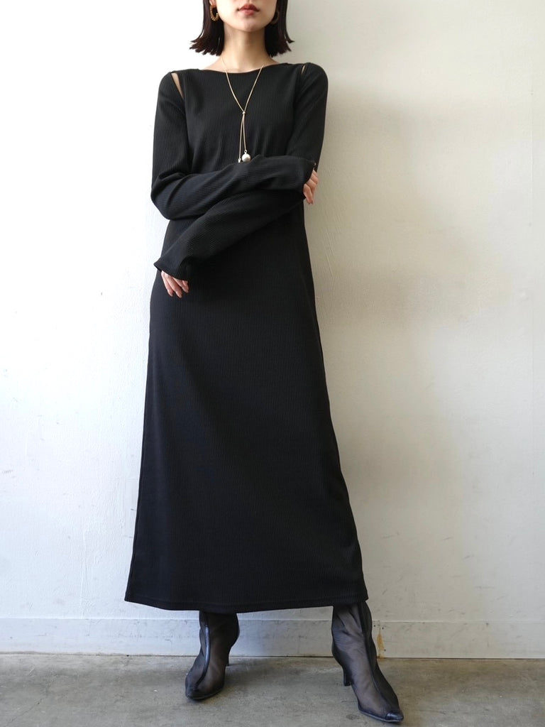 sachat  multi cut out lib dress ベージュワンピース