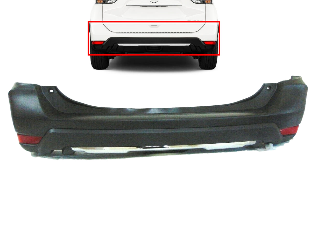 2017-2019 Nissan Rogue Rear Bumper Cover With Reflector & Chrome Moldi