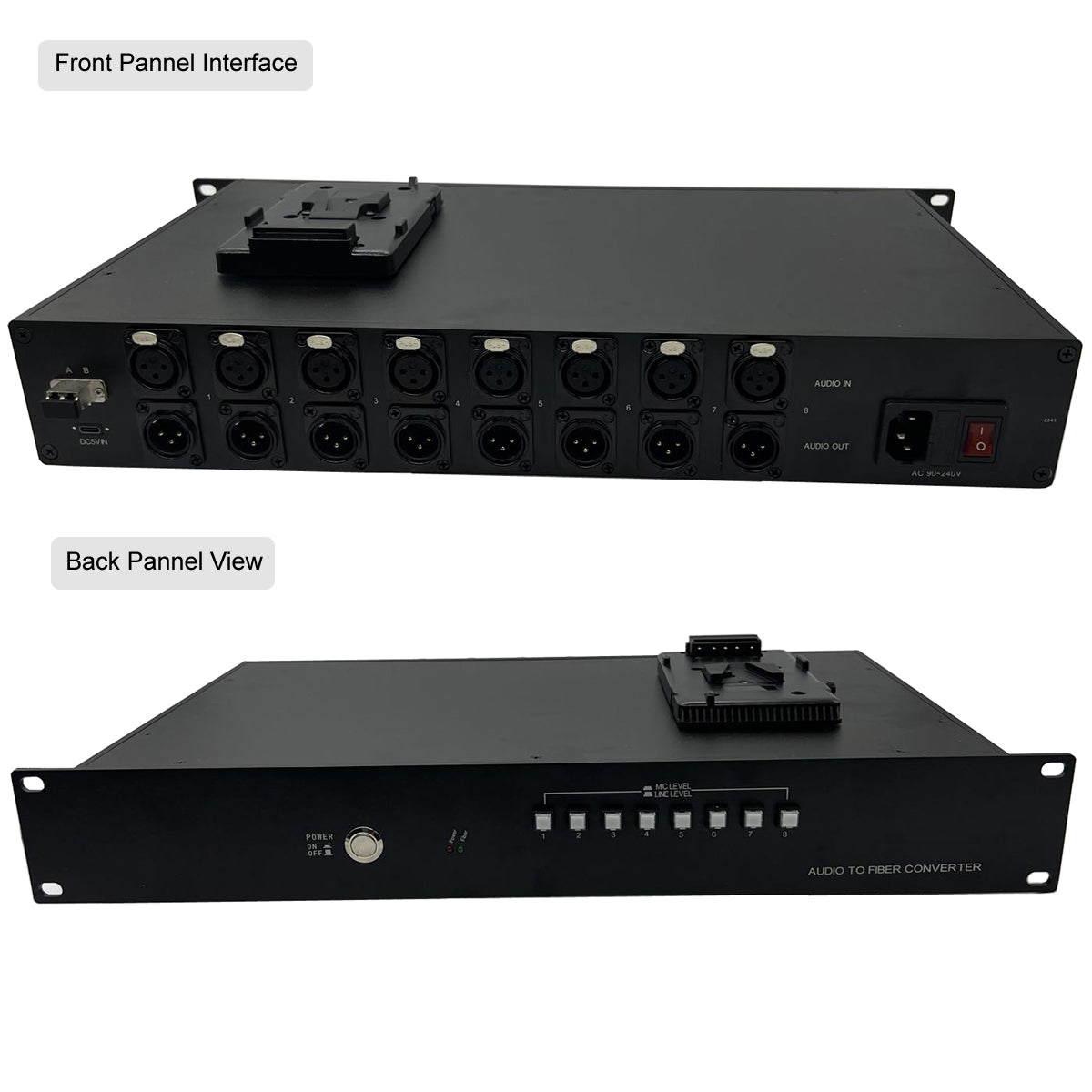 8-Channel Mic & Line Level Audio Over Fiber Extender with Independent Mic/Line Level Switch Button