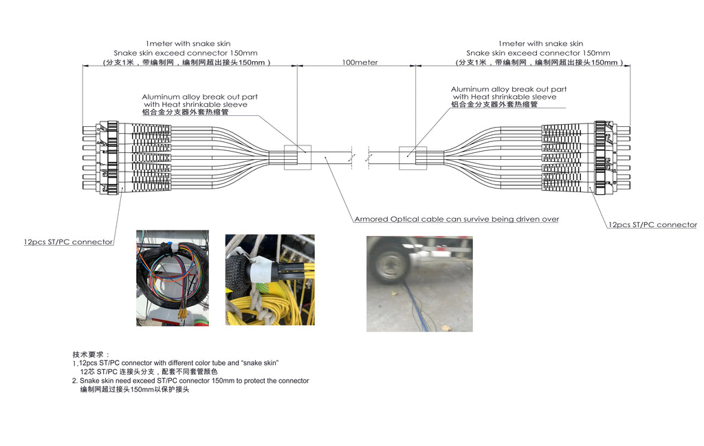 Field Broadcast Cables  Armored Optical Fiber cables 12 x ST to 12 x ST