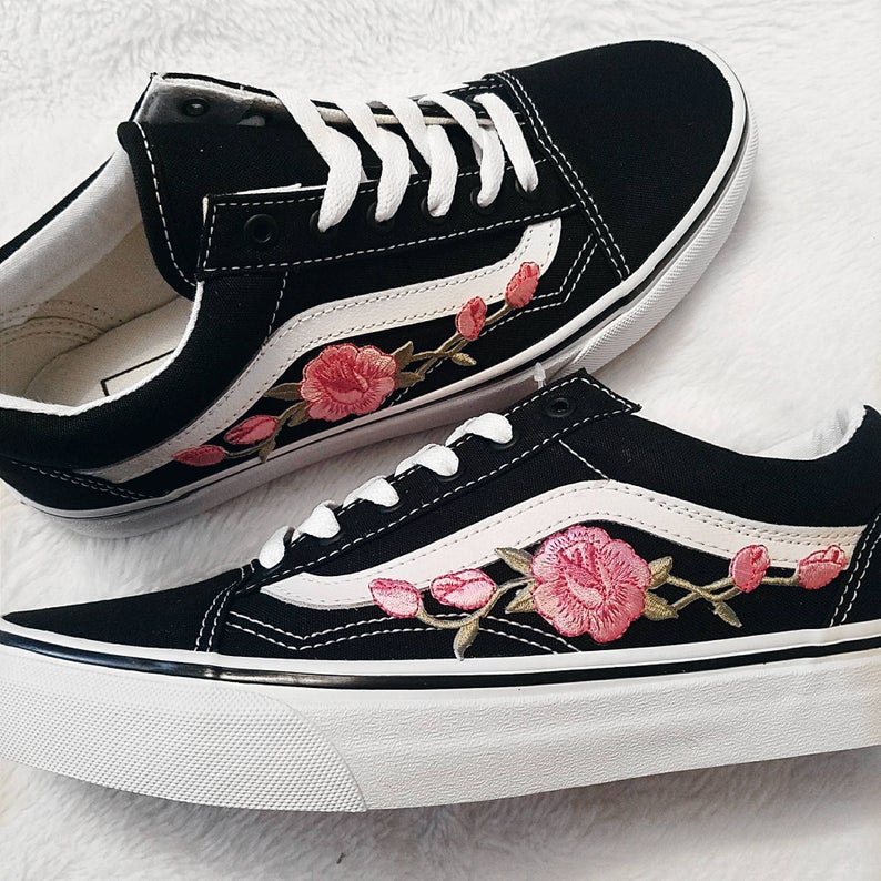 vans with pink roses