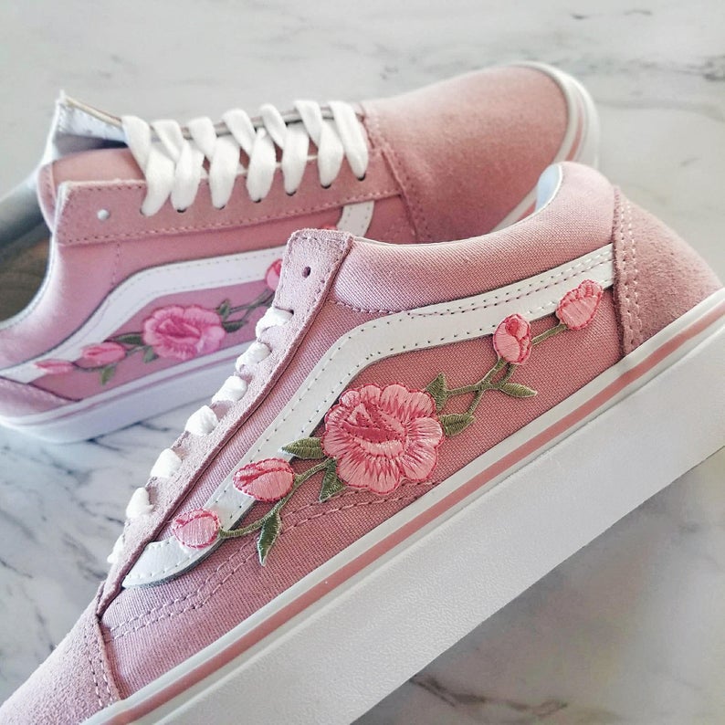 vans pink with roses