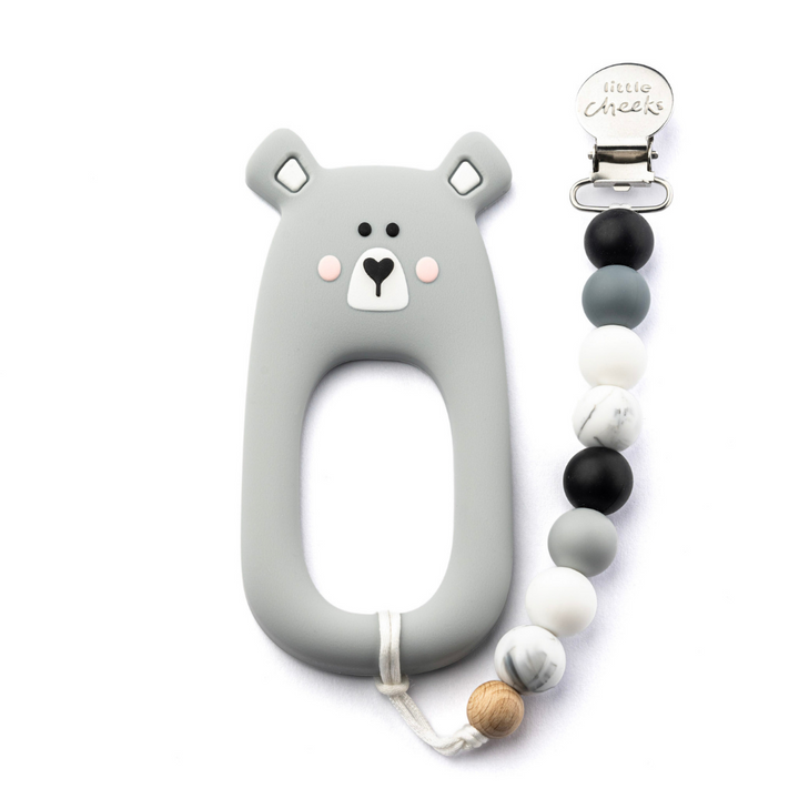 Bear Teether Clip - Grey