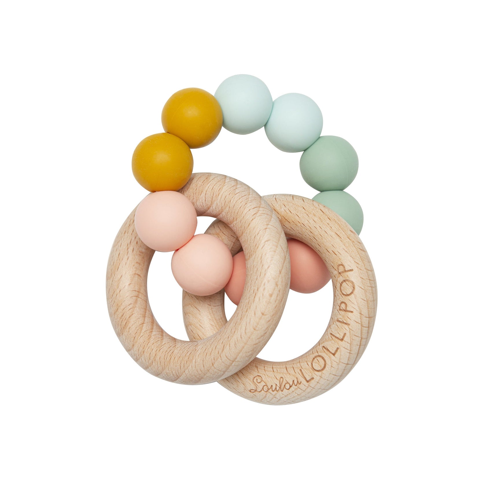 Bubble Silicone and Wood Rattle - Rainbow