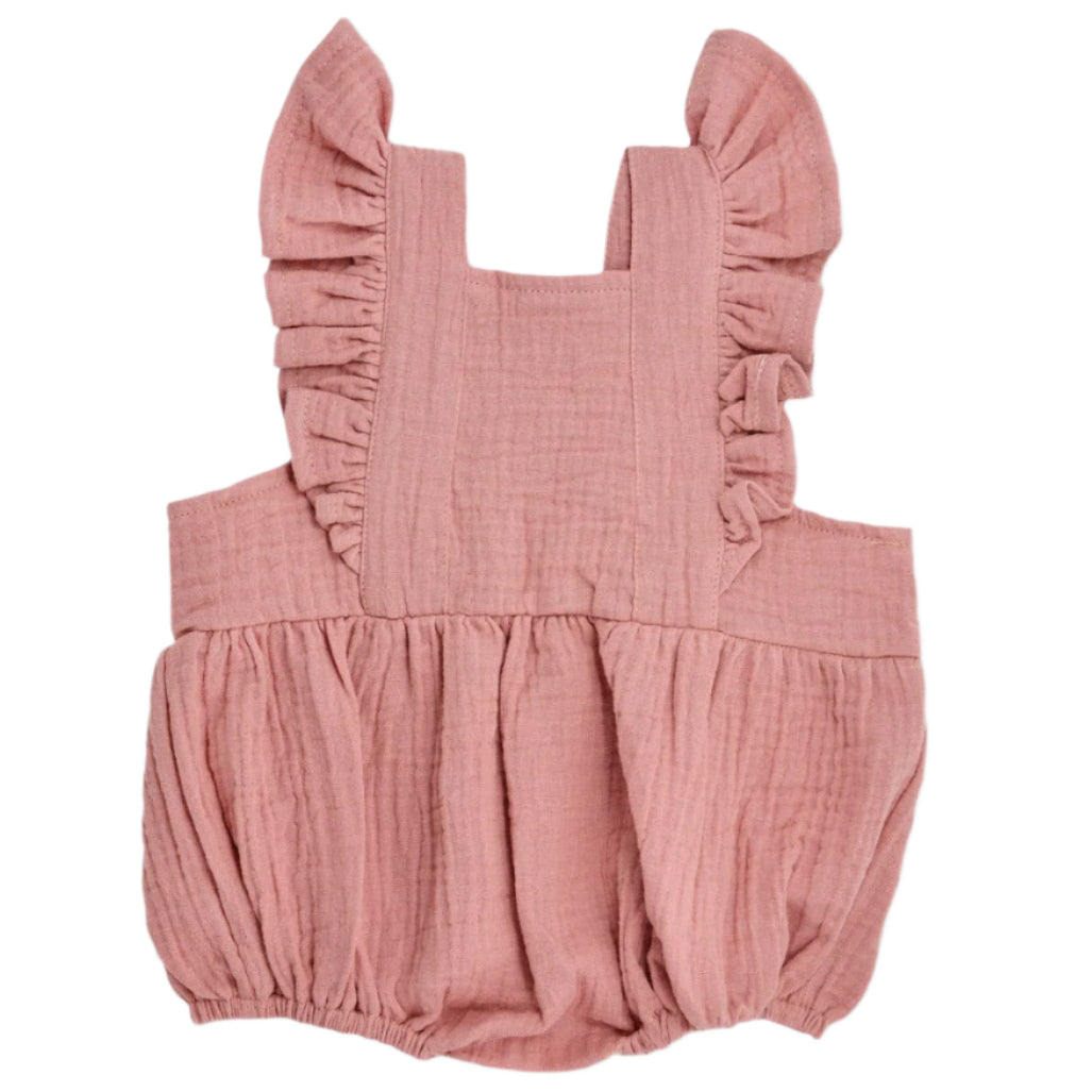 Muslin Flutter Sleeve Romper - Terra Cotta