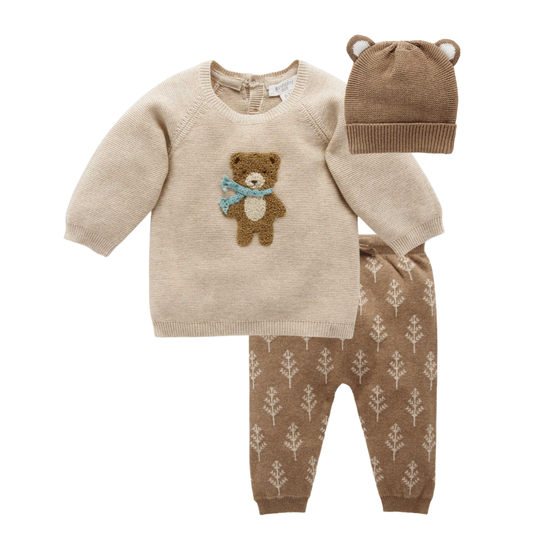 3 Piece Knit Set - Forest + Bear