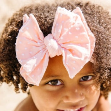 2PK Bow Set - Tropical Peach Dot + Oatmeal Dot