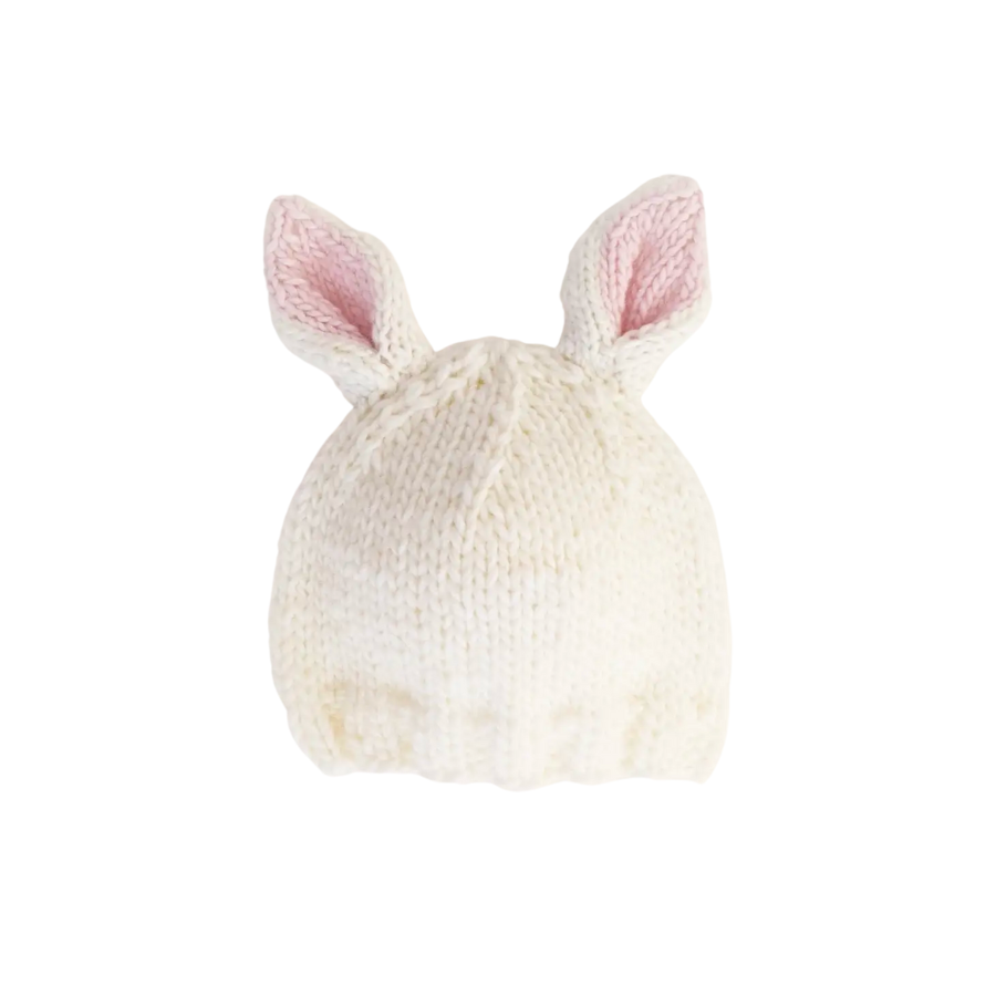 Bunny Ears Beanie Hat - White/Blush