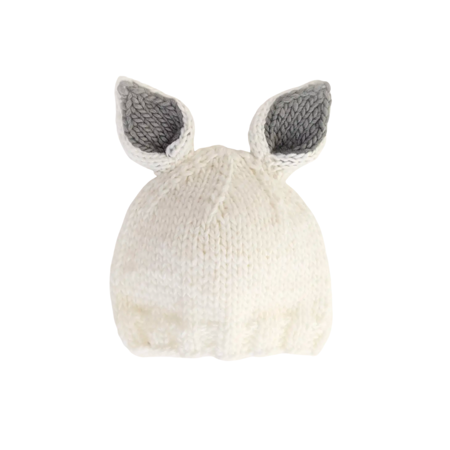 Bunny Ears Beanie Hat - White/Grey