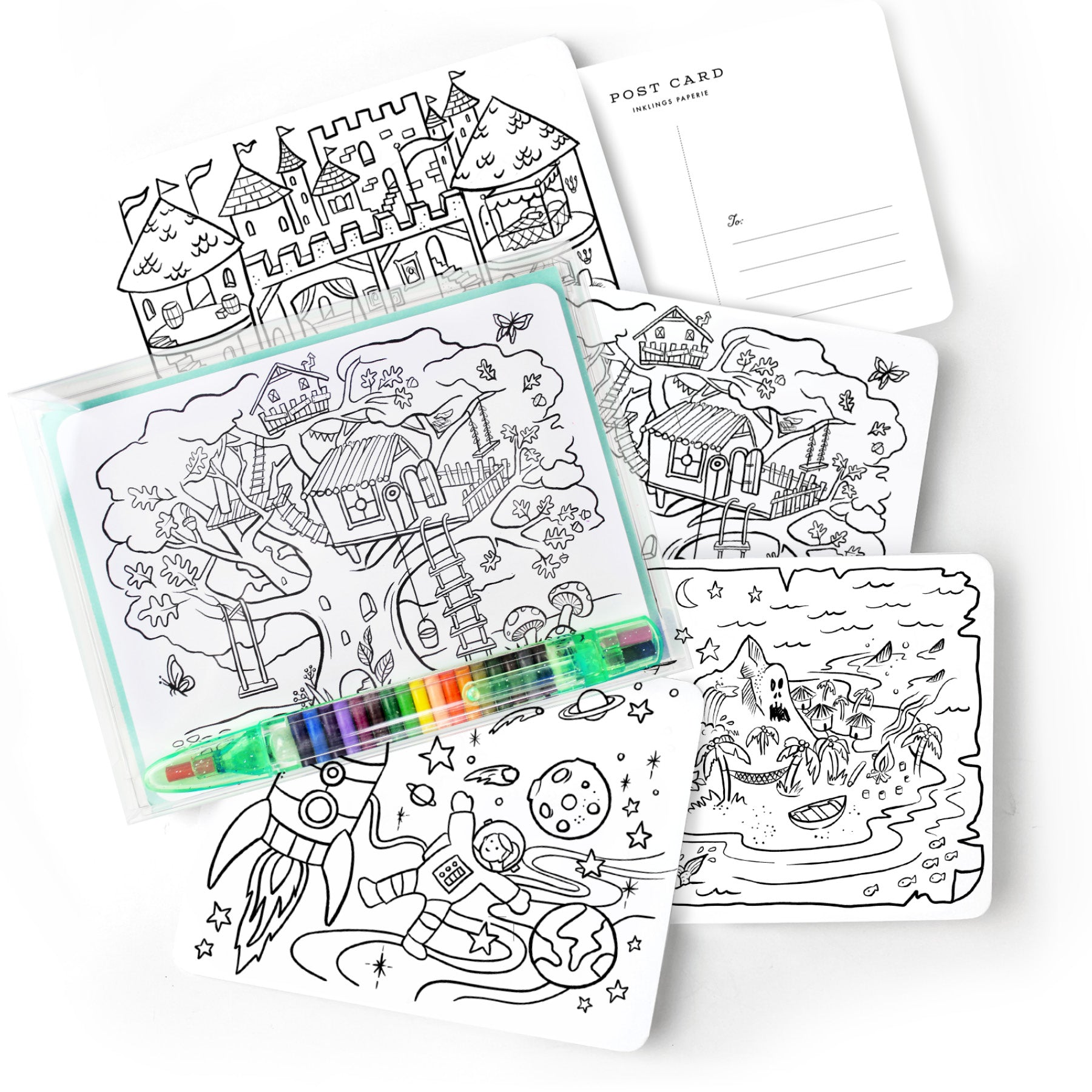 Box of 12 - Kids Color-In Postcard Kit