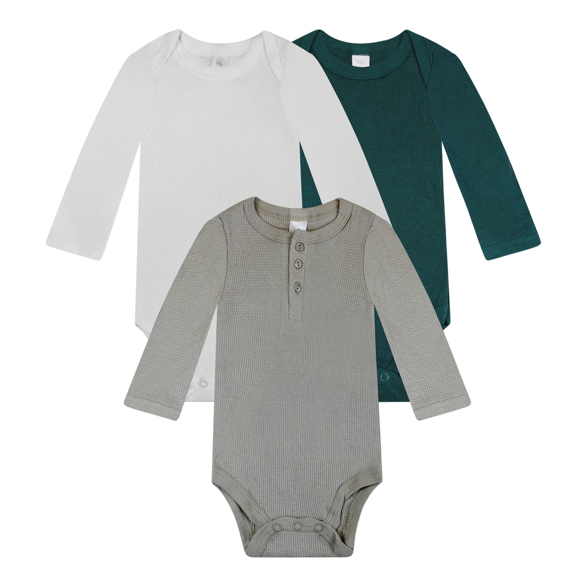 3Pk Long Sleeve Bodysuit - Beige Solids