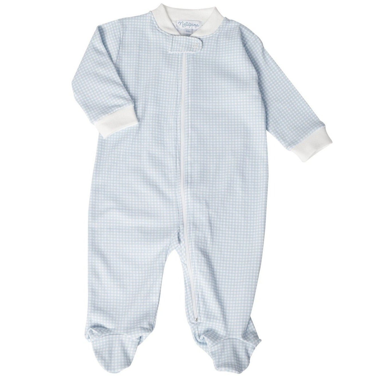 Blue  Gingham Zipper Footie