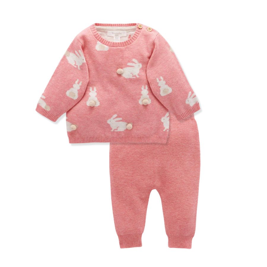 Bunny Friends Jumper & Ruffle Knit Leggings - Pink