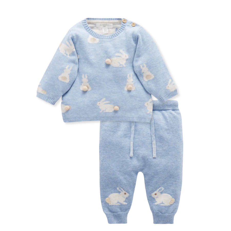 Bunny Friends Jumper & Knit Leggings  - Blue