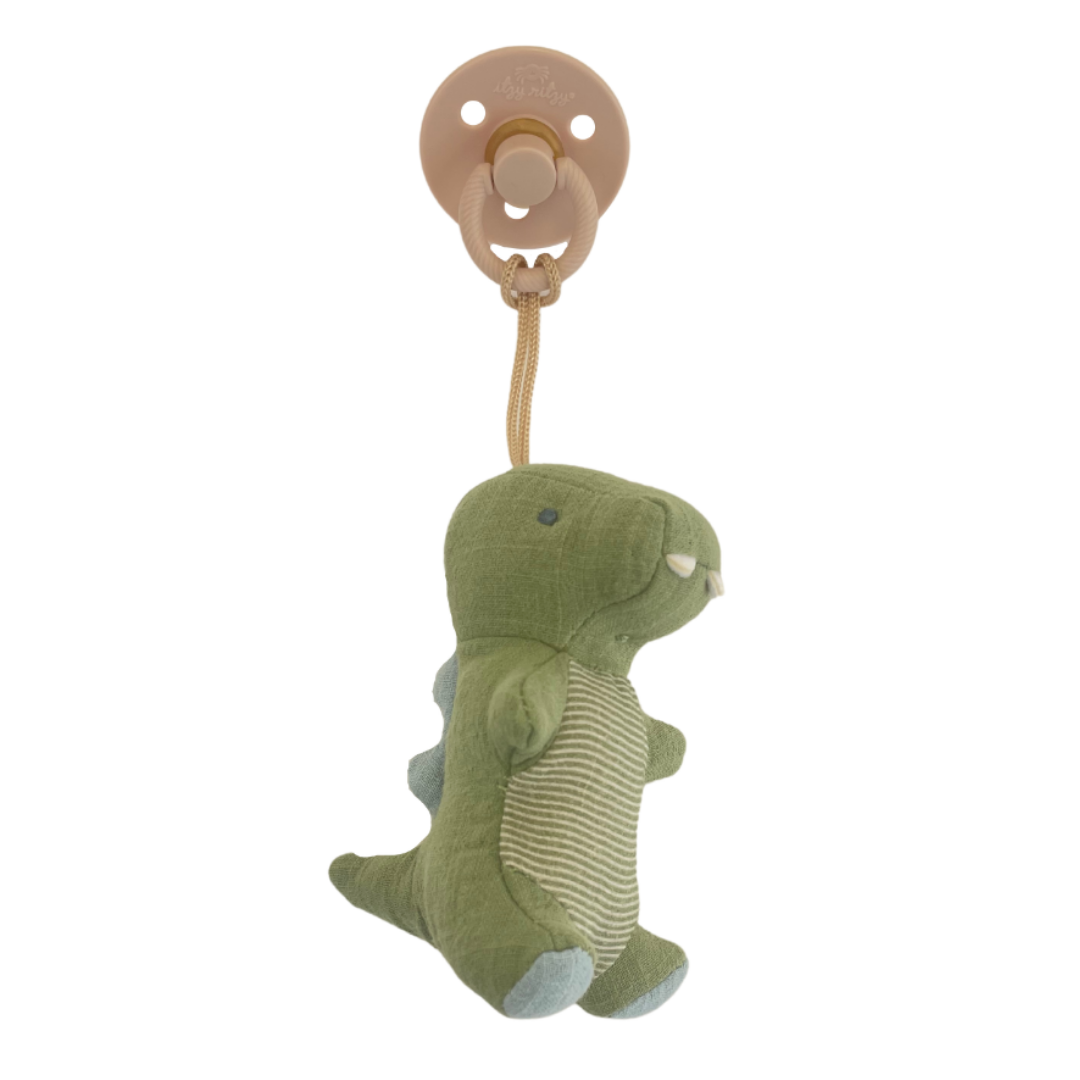 Bitzy Pal Dino Natural Rubber Pacifier & Stuffed Animal