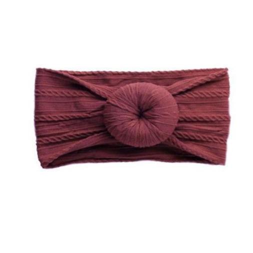 Burgundy Cable Knit Bun Baby Headband