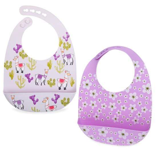 2-Pack Silicone Bibs with Scoop - Llamas