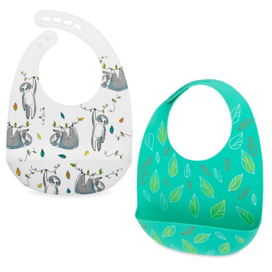 2-Pack Silicone Bibs with Scoop - Sloths & Leaves