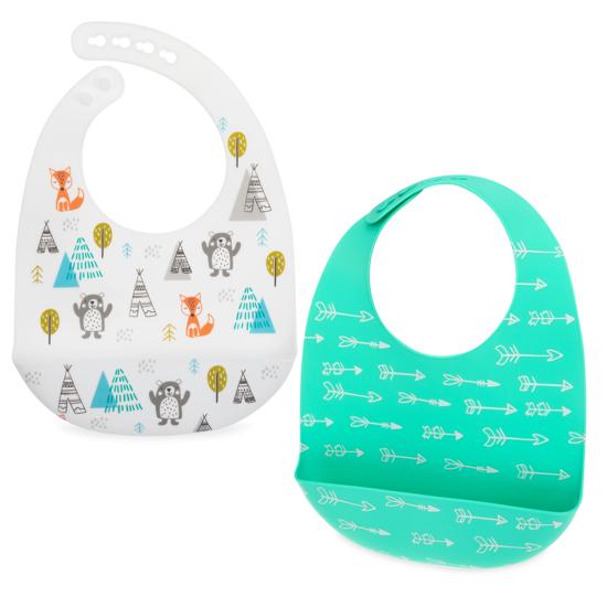 2-Pack Silicone Bibs with Scoop - Woodland