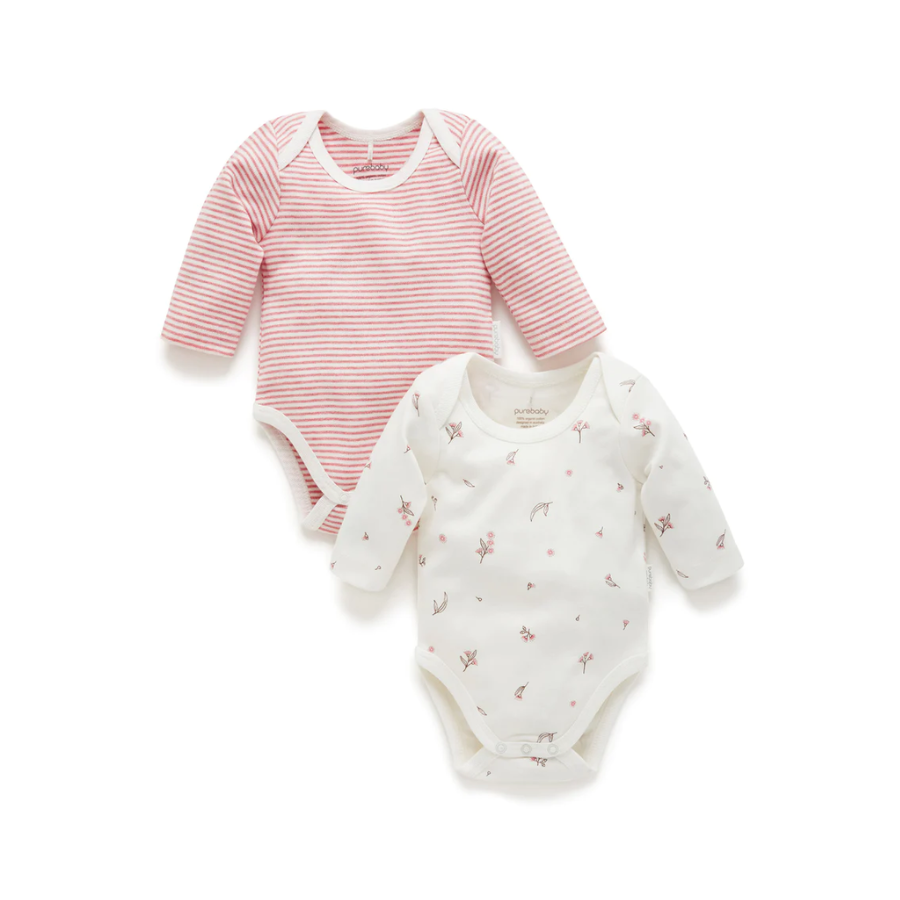 2-Pack Easy Neck Long Sleeve Bodysuit - Vanilla Blossom