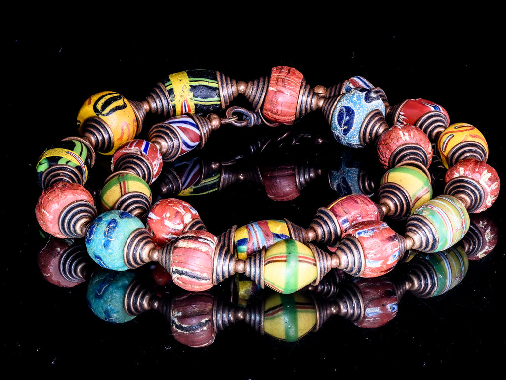 African Tribal Trade Bead Bracelet - Stretch Red, White and Blue | eBay