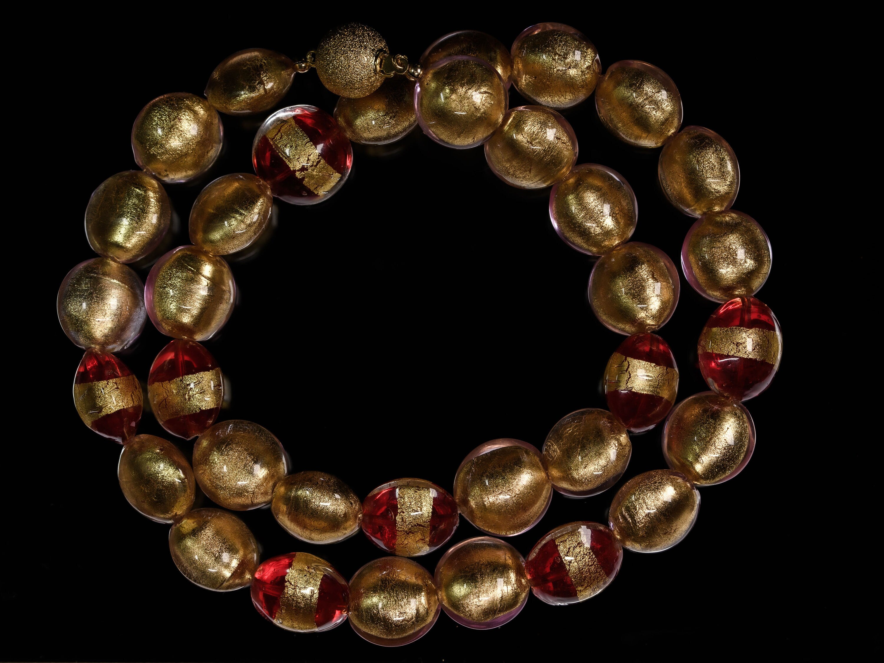 Gold and Red 24K Gold Leaf Murano Glass Necklace - Crossroads Jewelers