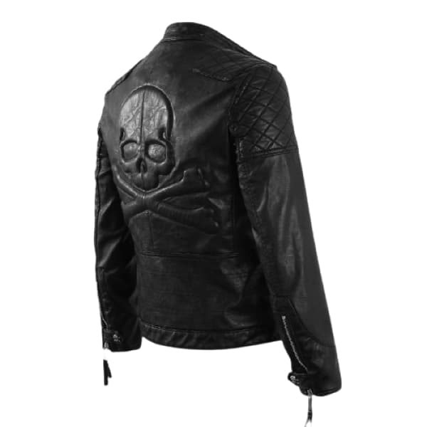 Icon Skull Motorcycle Black Leather Vest, Male / Real Leather / Small