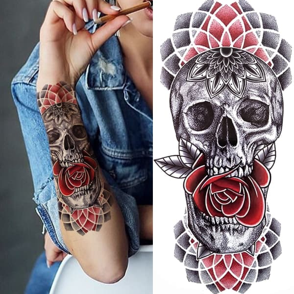 day of the dead skull tattoos with roses