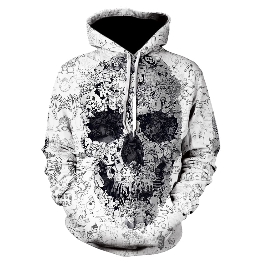 SKULL HOODIE - WHITE FLOWER - CrewSkull®