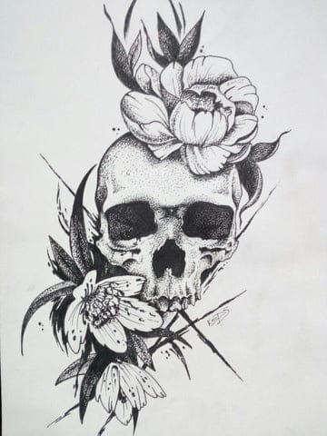 flower skull tattoo