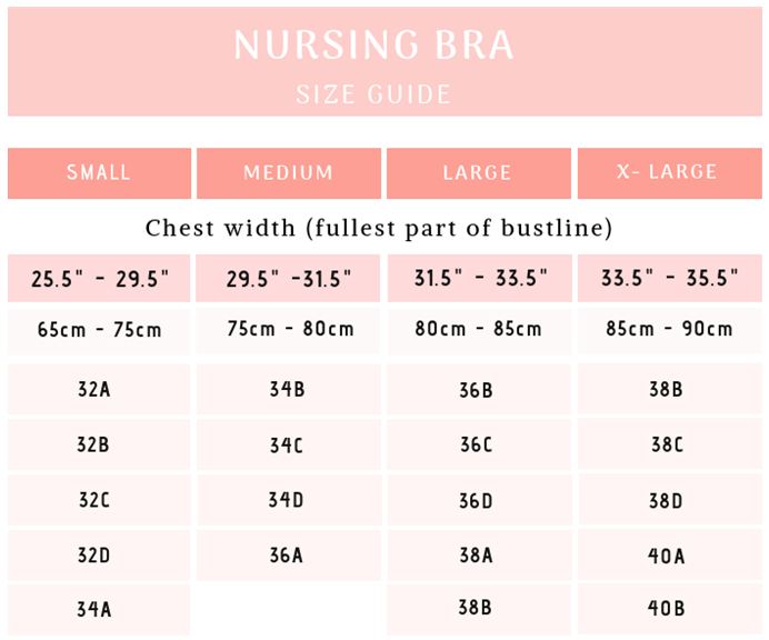 Modern Eternity Maternity & Nursing Bra Size Chart