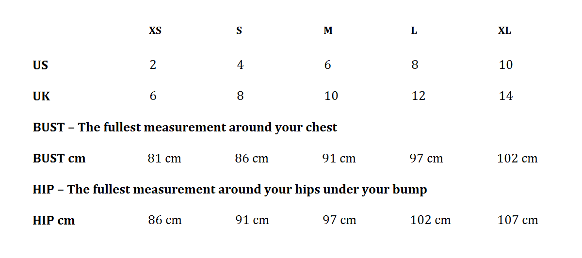 Seraphine Maternity Size Chart