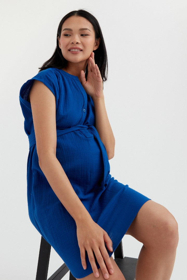 Long Shirt Dress in Cotton Gauze, Maternity & Nursing Special - navy blue,  Maternity