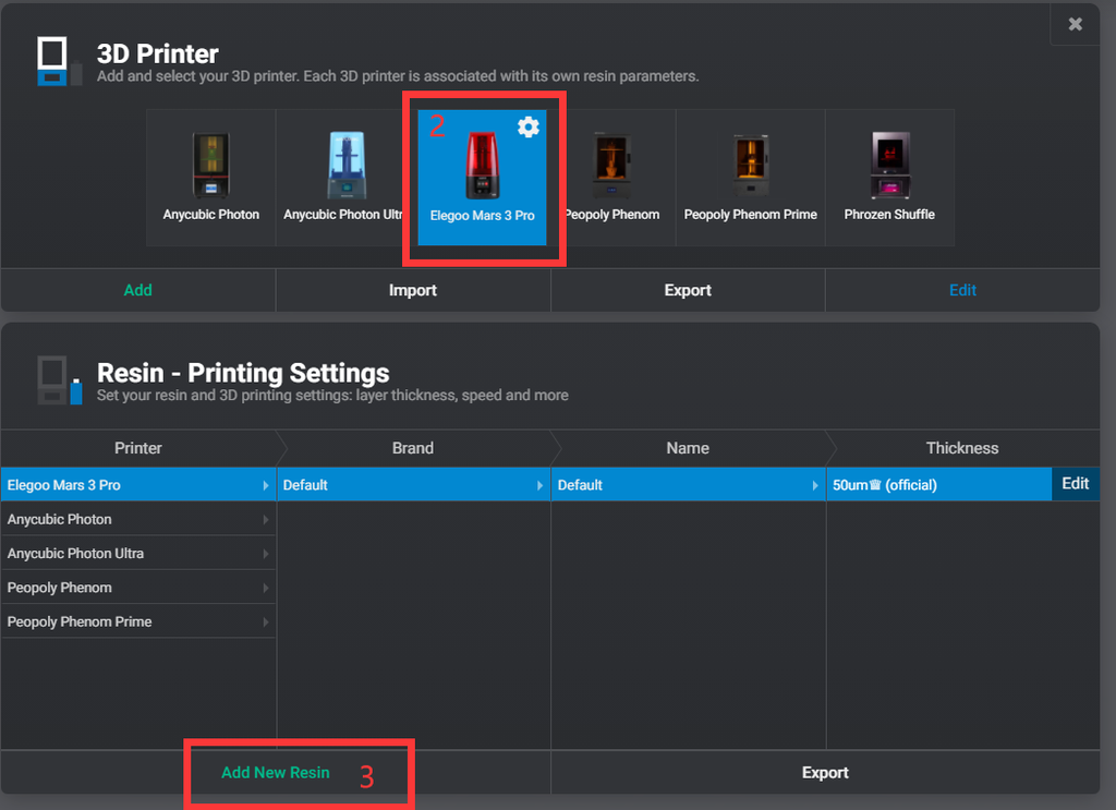 3d printing resin settings file import to Lychee slicer