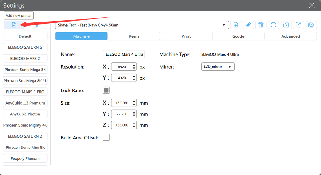 3d printing resin print settings import for Elegoo Mars 4 Ultra