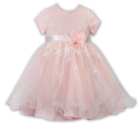 070064T-2 Girls Ceremonial Ballerina Length Dress Ivory / Peach