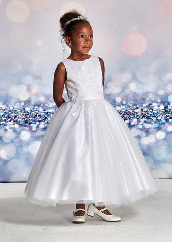 Satin tank top/ lace at waist and sparkle tulle under skirt Communion / Flower Girl Dress