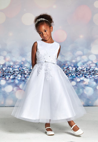 Girls Communion Dress a line tulle skirt/tank top/lace/satin belt