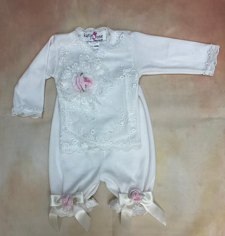 Kim by Katie Rose Ivory/Pink layette set