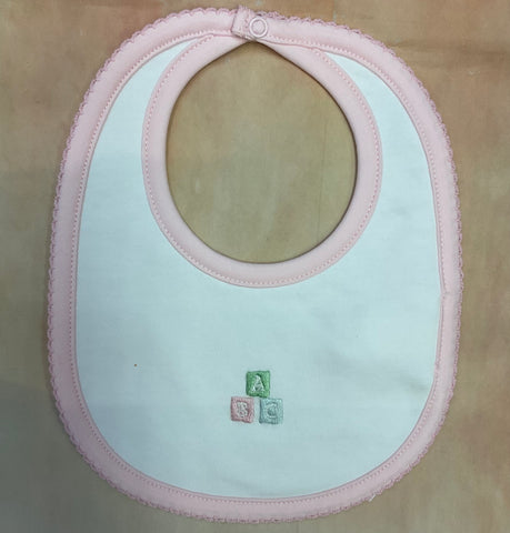 infant baby girl ABC Block white/pink bib