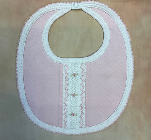 pink & white with embroidered roses bib