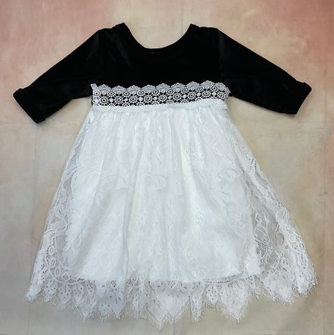 Girls Black Velvet and Ivory Lace skirt