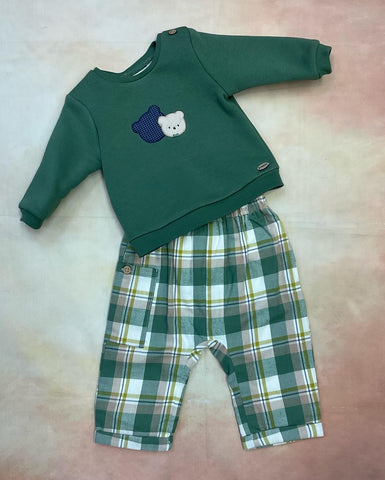 2514F Forest Green Bear two piece play wear set