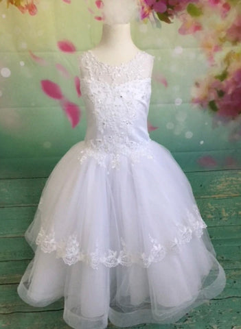 Girls White Tulle & Satin & lace communion Dress P1533
