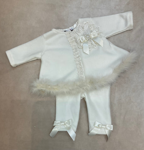 Dolly coat set with marabou feather trim