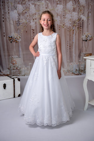 Girls White Communion Dress By Rosa Bella RB625