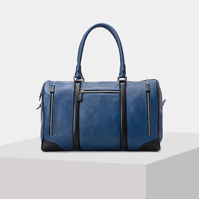 Blue Leather Duffle Travel Bag