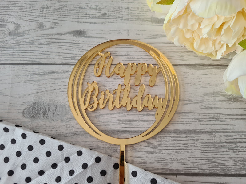 Custom Mirrored acrylic happy birthday cake topper rose gold gold or silver